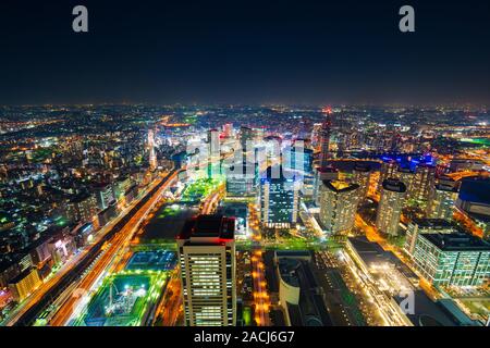 Antenne Nacht Blick von Yokohama, Stadtbild, Japan Stockfoto