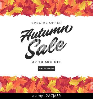 Herbst Sale Banner für den Verkauf. Bunte Blätter im Herbst Hintergrund. Stock Vektor
