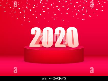 2020 Frohes Neues Jahr Werbebanner auf roten Hintergrund. Stock Vektor