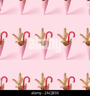 Trendy Weihnachten nahtlose Muster mit Eis und Candy Cane. Minimale urlaub Konzept. Stockfoto