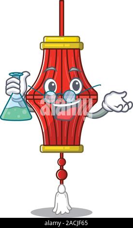 Smart Professor chinesischen Papierlaternen Zeichentrickfigur holding Glasrohr Stock Vektor