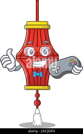 Süß geek Gamer chinesischen Papierlaternen Zeichentrickfigur Stil Stock Vektor