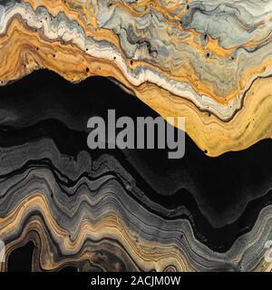 Gold und Schwarz Wellen. Abstrakte Marmor Hintergrund oder Textur. Acryl Flüssigkeit Art. Stockfoto
