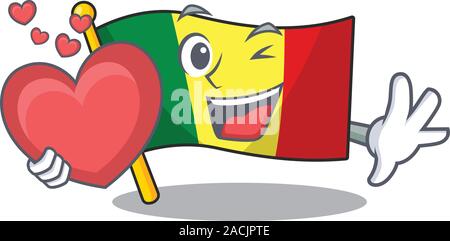 Mit herz Flagge Mali Zeichentrickfigur Maskottchen Stil Stock Vektor