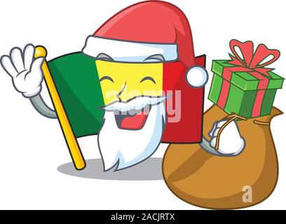 Weihnachtsmann mit Geschenk Flagge Mali Cartoon Character Design Stock Vektor