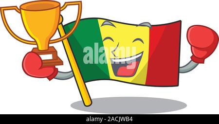 Super cooles Boxing Sieger Flagge Mali in Mascot Cartoon Stil Stock Vektor