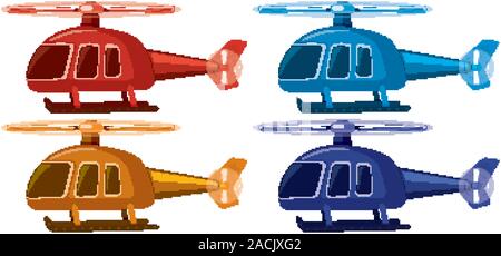 Vier Bilder von Hubschraubern in verschiedenen Farben Abbildung Stock Vektor