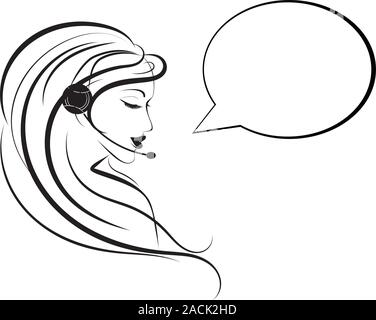 Einfache Porträt eines Call center Mädchen, Abbildung in Line Art Stil. Stock Vektor