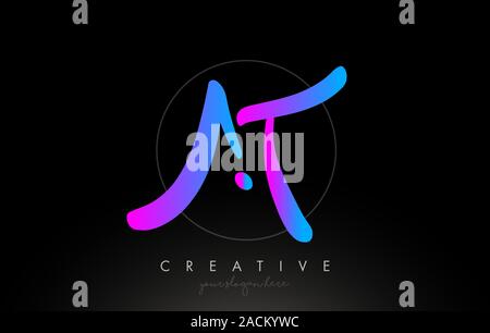 Bei künstlerischen Pinsel Schreiben Logo handschriftlich in Violett Blau Farben Vector Illustration. Stock Vektor