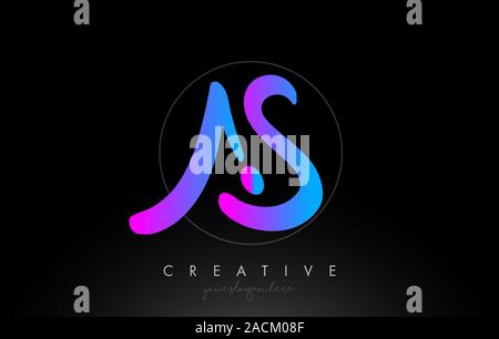 Als künstlerische Pinsel Schreiben Logo handschriftlich in Violett Blau Farben Vector Illustration. Stock Vektor