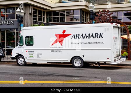 August 29, 2019 Sunnyvale/CA/USA - Aramark Fahrzeug die Lieferungen in South San Francisco Bay Area; Aramark Corporation ist ein amerikanisches Essen serv Stockfoto