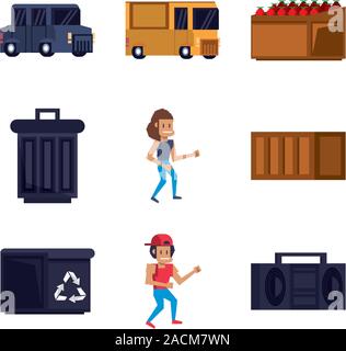 Satz von video game pixelated Zeichen und Symbole Stock Vektor