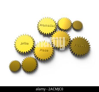Goldene Zahnrad mit Marketing Diagramm Stockfoto
