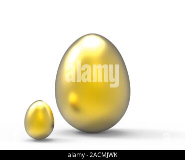 Große und kleine goldene Eier Stockfoto