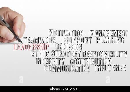 Geschäftsmann Hand schreiben Leadership Skills Konzept Stockfoto