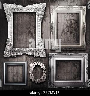 Grunge Zimmer mit silbernen Rahmen und viktorianische Tapeten Stockfoto