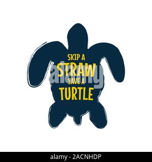 Ein Stroh eine Schildkröte speichern Überspringen. Stop Meer Verschmutzung Tiere. Stock Vektor