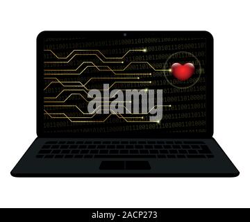 Herzen in einem Bildschirm eines Laptop online dating Konzept auf einem weißen Hintergrund Vektor-illustration EPS 10 isoliert Stock Vektor