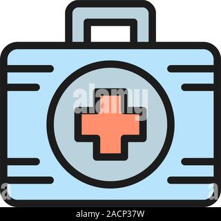 Erste Hilfe Kit Medizin flachen Farbe Symbol. Stock Vektor