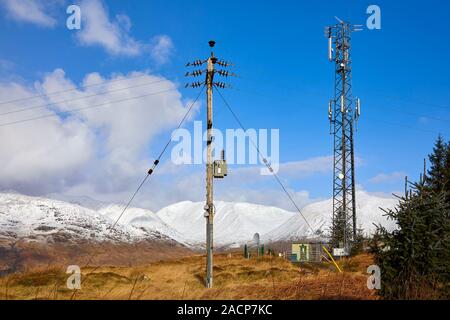 Hilltop Kommunikation mast TV UHF-Sender und Telegraphenmast, Dalmally, Schottland Stockfoto