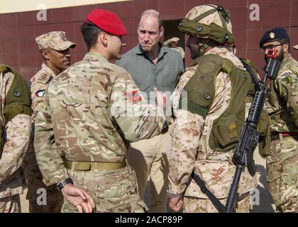 Der Herzog von Cambridge Uhren uk und kuwaitische Truppen teil, die in der Übung Wüste Krieger an der Scheich Salim Al-Ali National Guard Camp während seiner Tour in Kuwait und Oman. Stockfoto