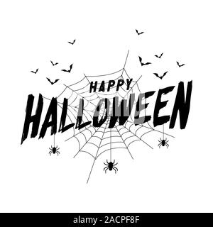 Happy Halloween text Banner mit Bat und Spinnennetz. Stock Vektor