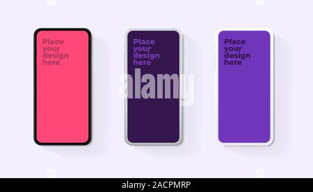Realistische Smartphone mit leeren Bildschirm auf Hintergrund einstellen. Mock up Mobile. Stock Vektor