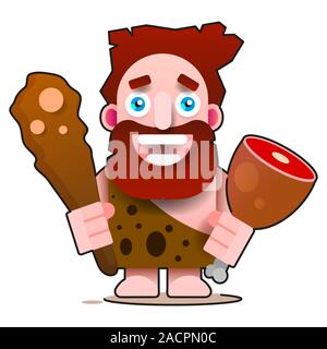 Eine Abbildung eines primitiven Menschen. Flache Cartoon Vector Illustration. Essen Flachbild-Symbol. Stock Vektor
