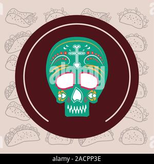 Mexican Skull Maske Kultur Siegel Stempel Stock Vektor