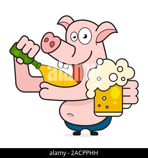 Retro Cartoon Pink Abbildung. Logo-Element Abbildung. Konzept Abbildung. Schwein Symbol. Vintage Design. Grußkarte Vektor. Lustige Cartoon Stock Vektor