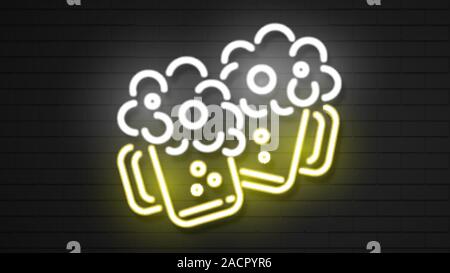 Neon Lagerbier Symbol. Vektor Bier. Glas Bier Stock Vektor