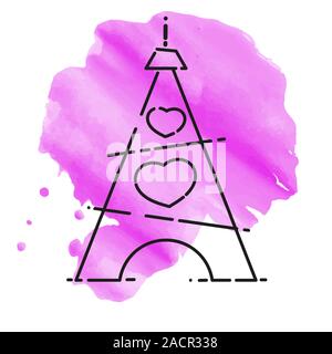 Silhouette der Eiffelturm auf dem rosa Aquarell Stock Vektor