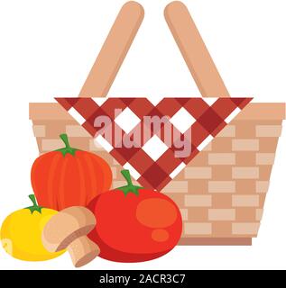 Warenkorb wicker Picknick mit Gemüse isoliert Symbol Stock Vektor