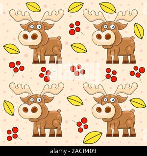 Herbst nahtlose Muster mit niedlichen Tiere Hirsche Stock Vektor