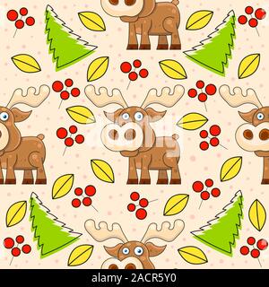 Herbst nahtlose Muster mit niedlichen Tiere Hirsche Stock Vektor