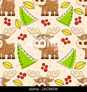 Herbst nahtlose Muster mit niedlichen Tiere Hirsche Stock Vektor