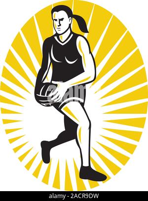 Netball Spieler laufen mit ball Stockfoto