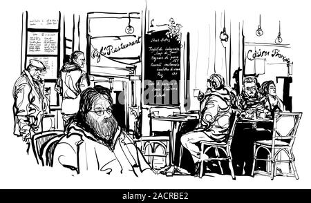 Traditionelles Pariser Cafe Restaurant in Paris, Frankreich - Vector Illustration (Ideal für den Druck auf Stoff oder Papier, Plakat oder Tapeten, Haus decorat Stock Vektor