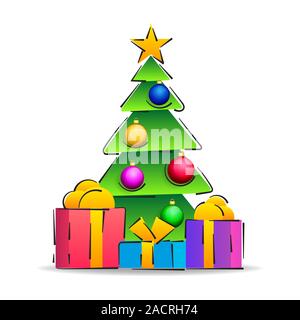 Cartoon Illustration der Weihnachtsbaum mit Geschenken Vektor Stock Vektor