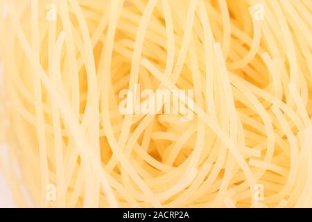 Hintergrund der Nudeln Capelli d Angelo Nahaufnahme. Stockfoto