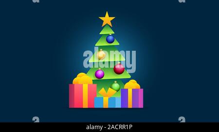 Cartoon Illustration der Weihnachtsbaum mit Geschenken Vektor Stock Vektor
