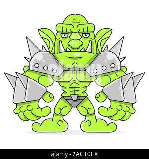 Eine Karikatur eines muskulösen Orc in Rüstung. Vector Illustration für Kinder Stock Vektor