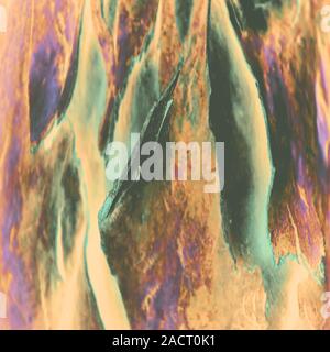 Verschlissener Holzhintergrund mit Kratzern und verblassten Farbtönen. Stockfoto