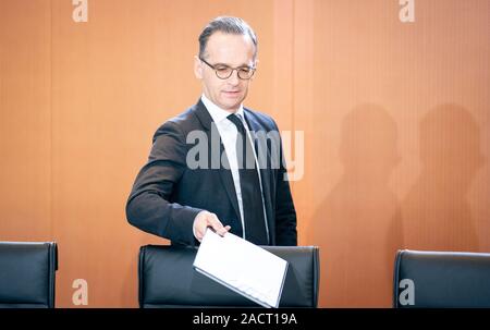 Berlin, Deutschland. 03 Dez, 2019. Heiko Maas (SPD), Minister für auswärtige Angelegenheiten nimmt an der Sitzung des Bundeskabinetts im Bundeskanzleramt. Credit: Kay Nietfeld/dpa/Alamy leben Nachrichten Stockfoto