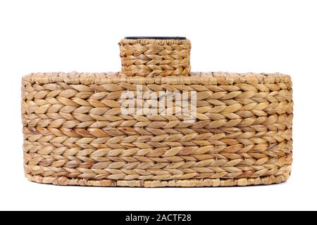 Wicker Vase isoliert auf weiss Stockfoto