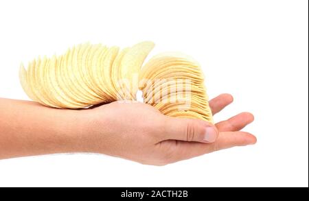 Hand halten Stapel Chips. Stockfoto