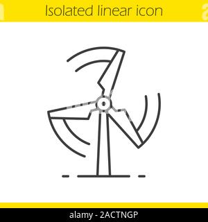 Drehende Windmühle lineare Symbol. Dünne Linie Abbildung. Wind eco Energie Kontur Symbol. Vektor isoliert Maßbild Stock Vektor