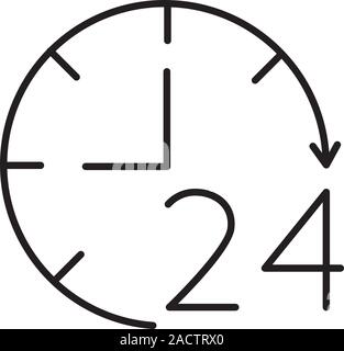 Rund um die Uhr lineare Symbol Öffnen. Dünne Linie Abbildung. 24 Stunden am Tag geöffnet. Kontur Symbol. Vektor isoliert Maßbild Stock Vektor