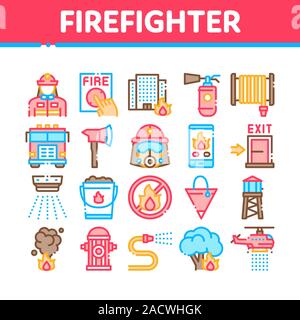 Feuerwehrmannproduktfeuerwehrmannausrüstung Sammlung Icons Set Vector Stock Vektor