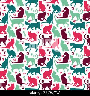Nahtlose Muster von nicecolors Katzen Hintergrundbild Stock Vektor